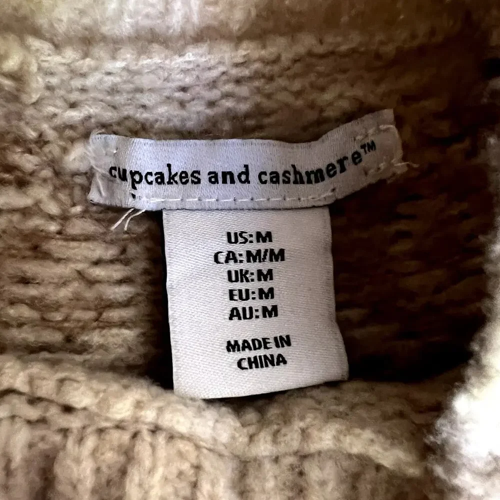 Cupcakes and Cashmere Sweater Women Medium Beige Knit Fair Isle Knit Pullover